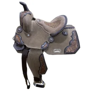 12" DOUBLE T ROUGH OUT BARREL STYLE SADDLE WITH CHEETAH PRINTED INLAY