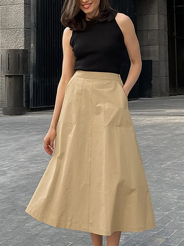 A-Line High Waisted Solid Color Split-Joint Skirts