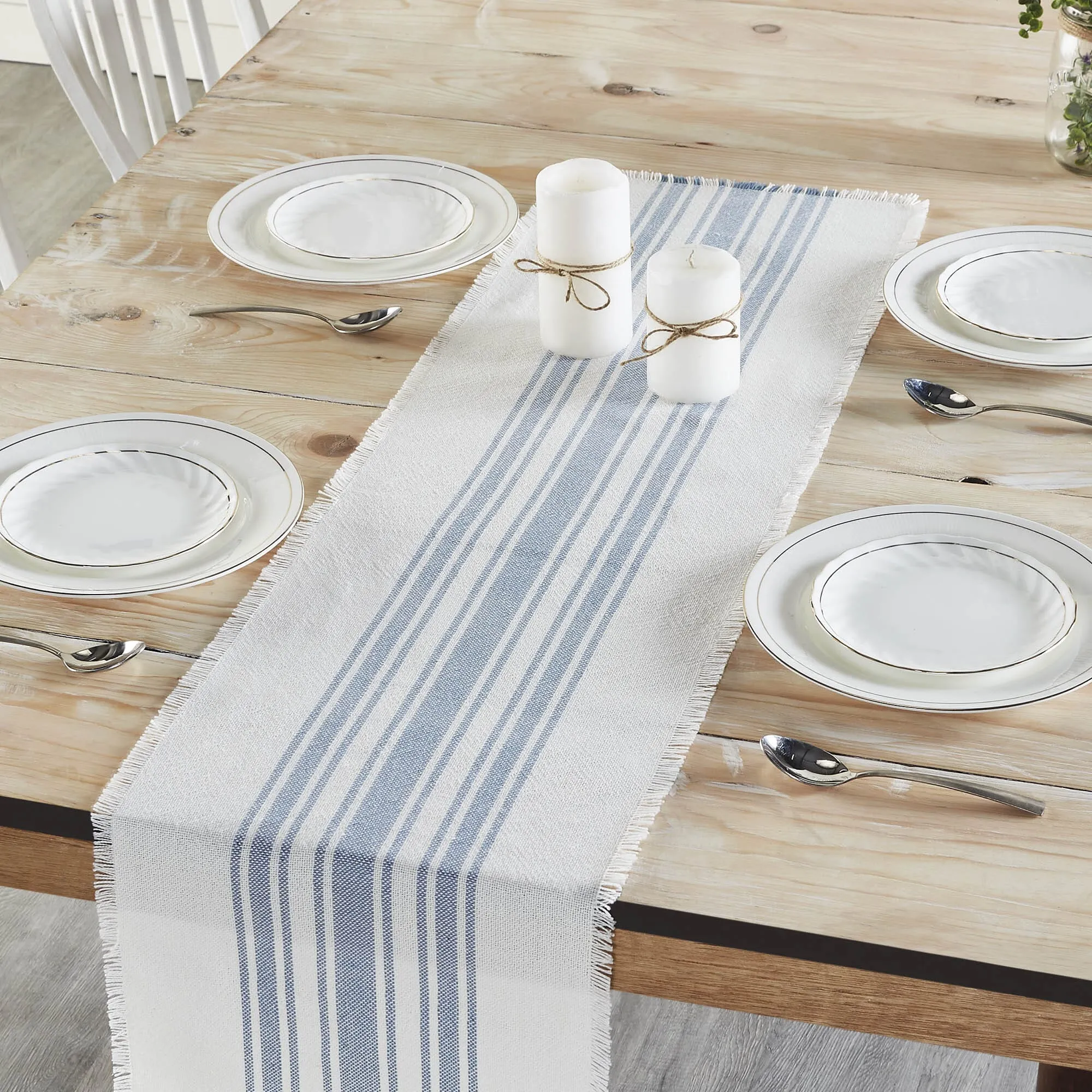 Antique White Stripe Blue Indoor/Outdoor Runner 12x48"