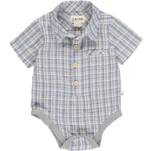 Baby Boy Helford Cotton Collared Onesie | Blue/Beige Stripe | Me and Henry