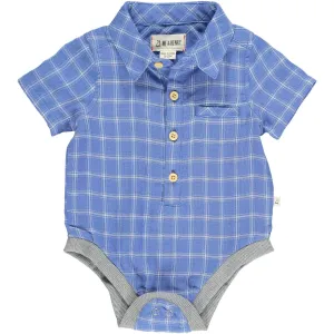 Baby Boy Helford Cotton Collared Onesie | Blue/White Gauze Plaid | Me and Henry