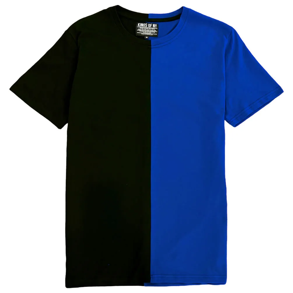 Black And Royal Blue Split Mens Short Sleeve T-Shirt