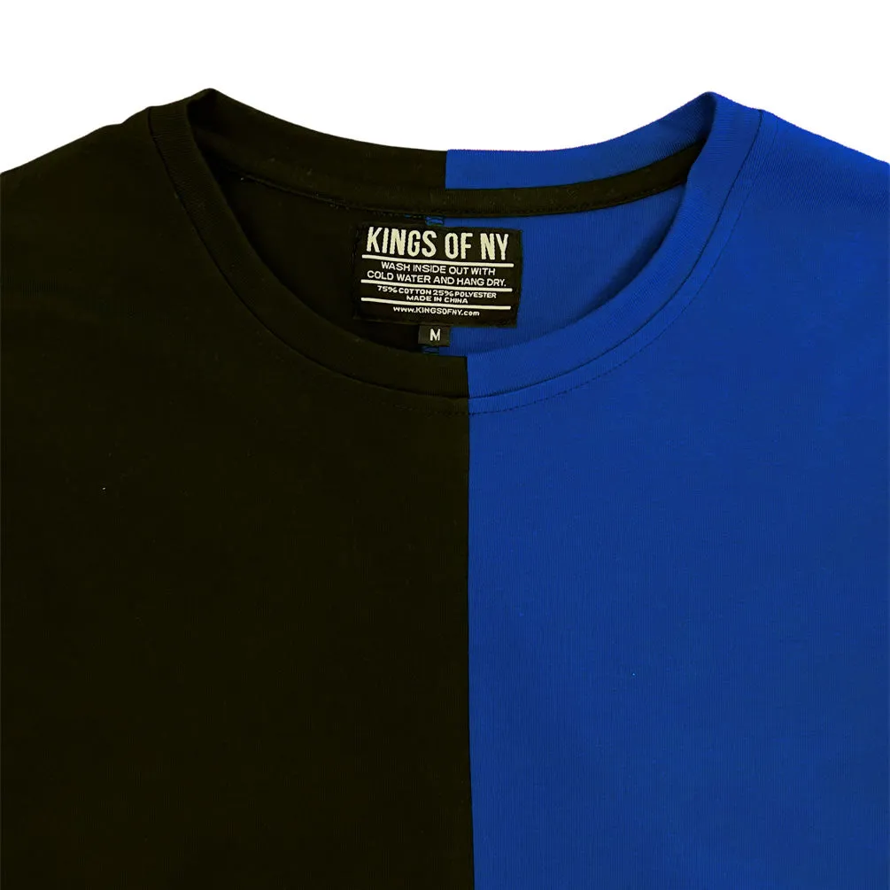 Black And Royal Blue Split Mens Short Sleeve T-Shirt