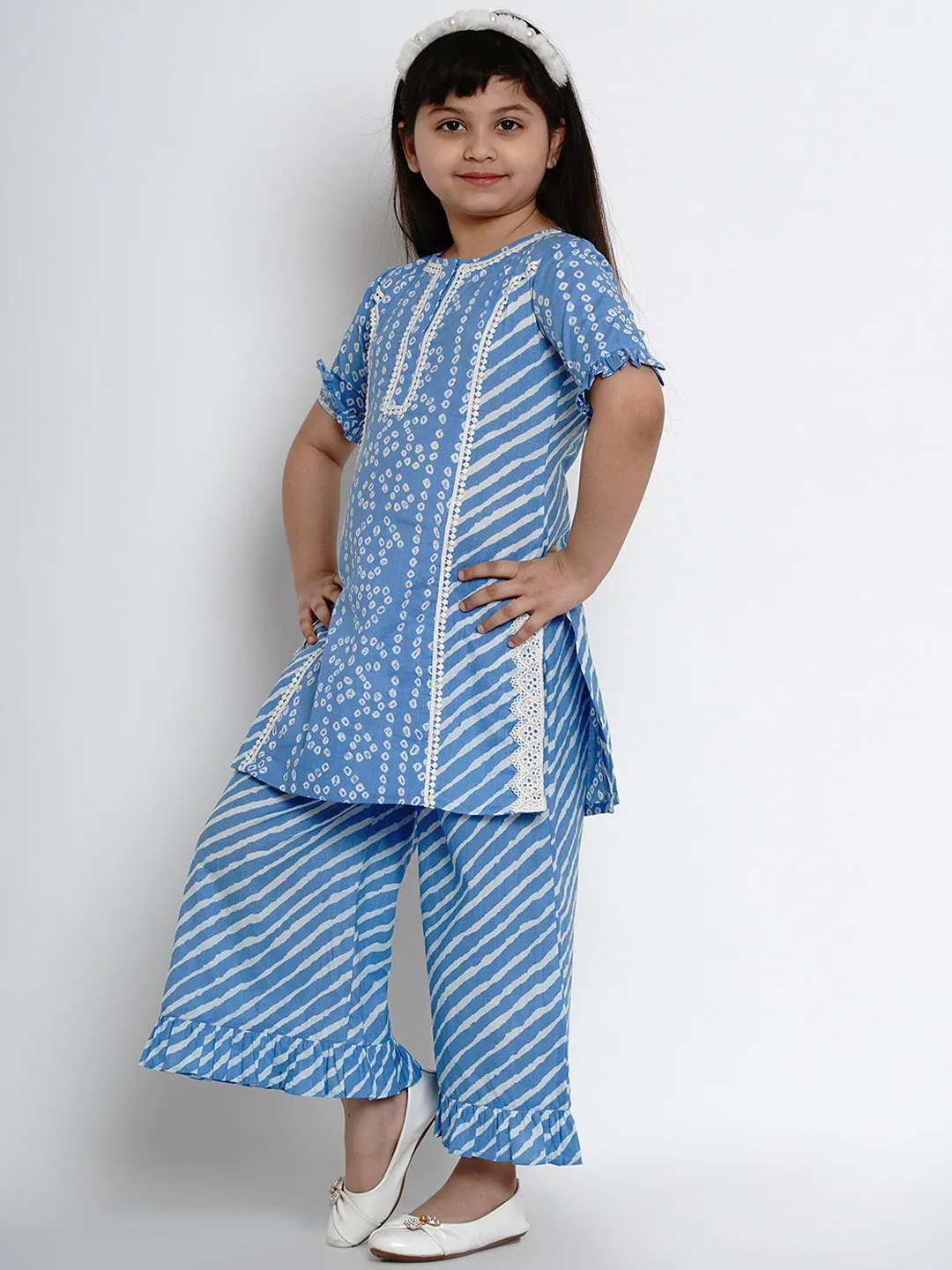 Blue Bandhej Kurta With Palazzos