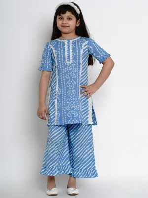 Blue Bandhej Kurta With Palazzos