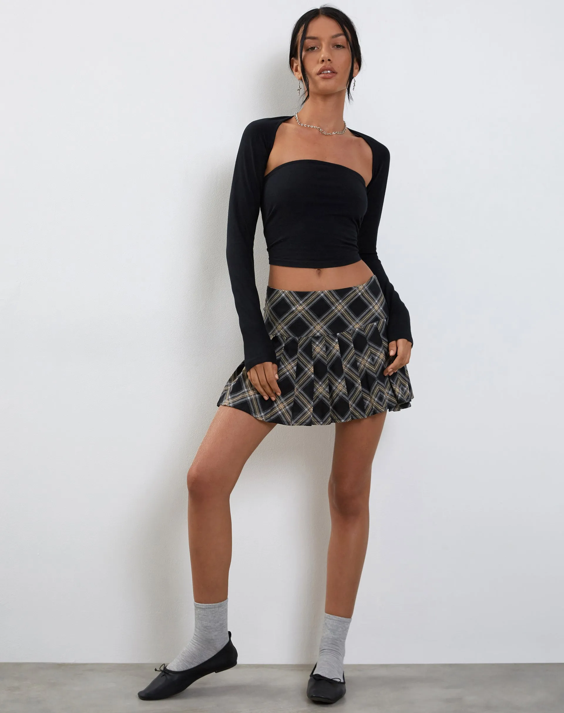 Casini Pleated Micro Skirt in Black and Grey Check