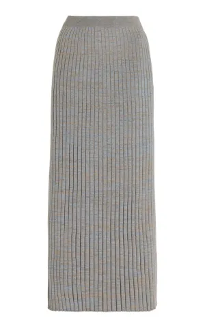 Conti Knit Midi Skirt in Light Blue Melange Cashmere