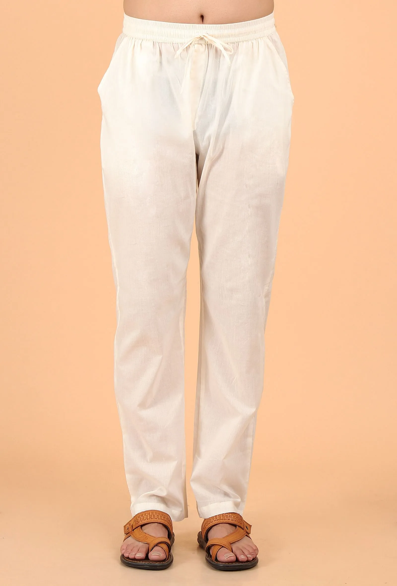 Cream Cotton Mulmul Short Kurta & White Pant