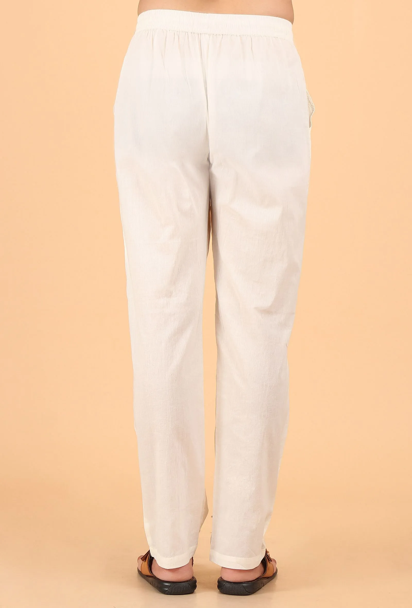 Cream Cotton Mulmul Short Kurta & White Pant