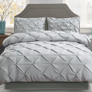 Diamond Pintuck Grey Quilt Cover Set, Queen 3pc, Giselle Bedding