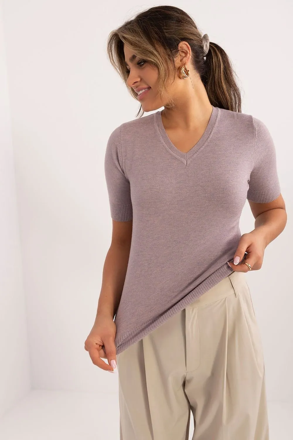 Factory Price V-Neck Short Sleeve Sweater