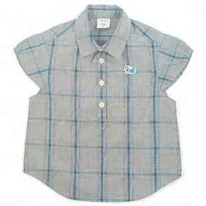 Girls Grey/Blue Checks Cotton Blouse