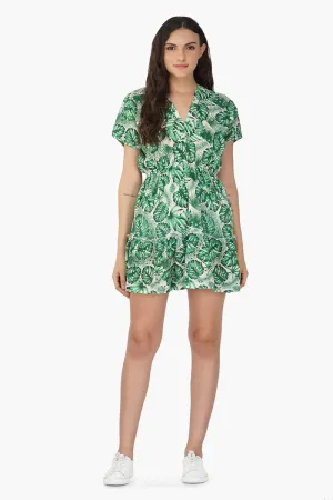 Green Palm Printed Short Dress