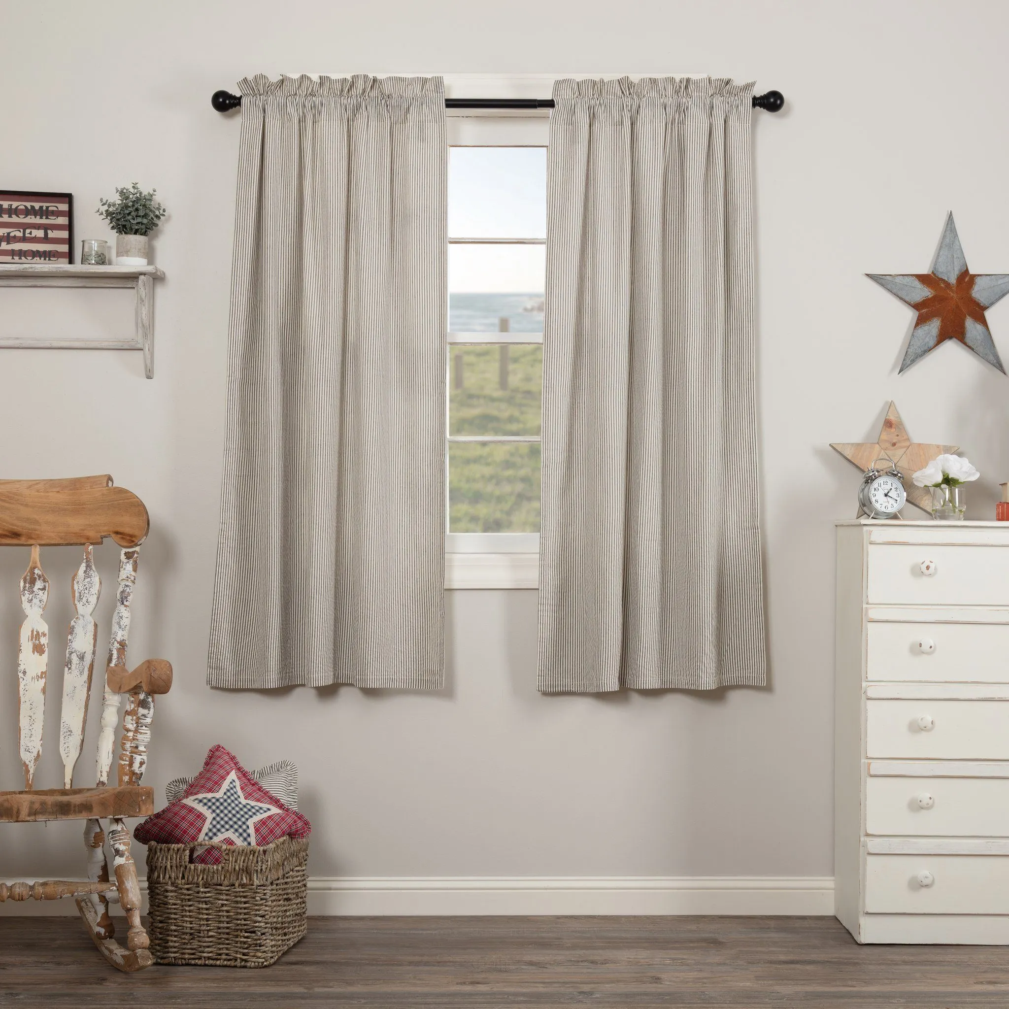 Hatteras Blue Seersucker Lined Short Panel Curtains 63"