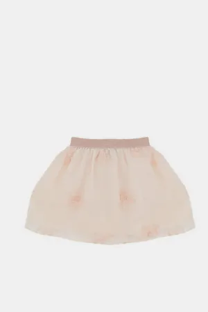 Infant Girls Beige Floral Patch Skirt