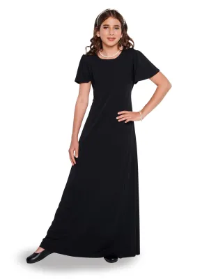 JOYCE (Style #108Y) High Scoop Neck Flutter Sleeve Dress - Youth