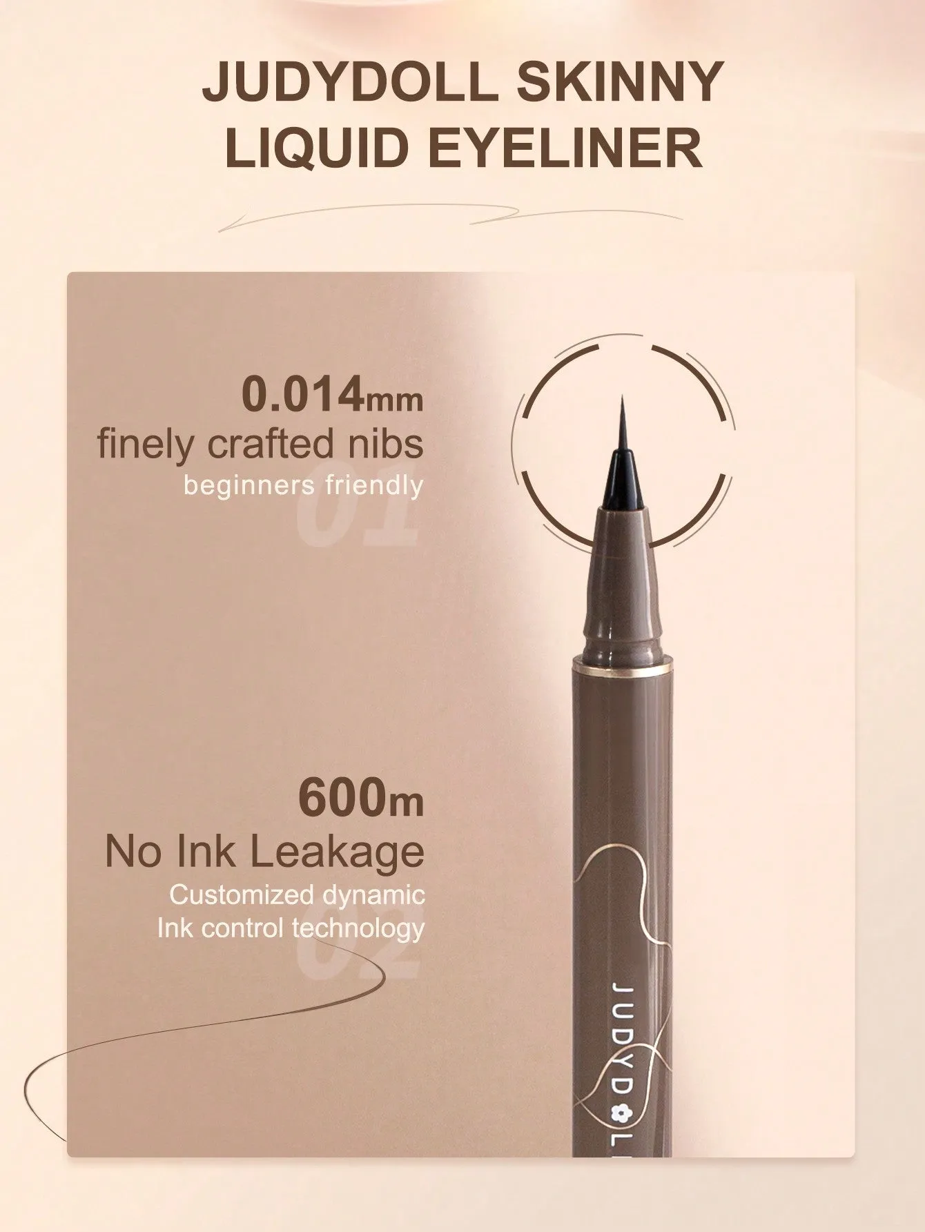 JUDYDOLL JUDYDOLL Slim Liquid Eyeliner 400mg Ultra-Fine, Quick-Drying, Waterproof, Smudge-Proof Brown Eyeliner Pen