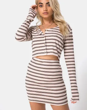 Kimmy Bodycon Skirt in Rib Stripe Cream Black and Tan