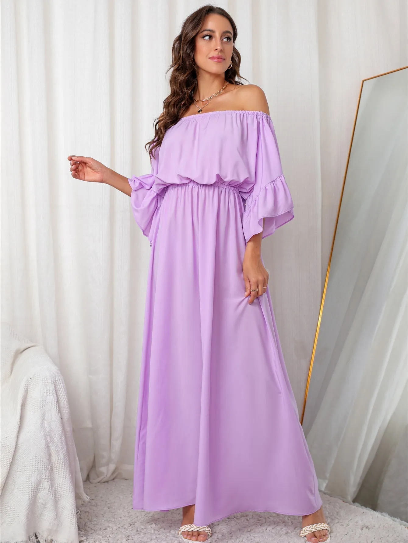 KittenAlarm - Off Shoulder Short Sleeve Maxi Dress