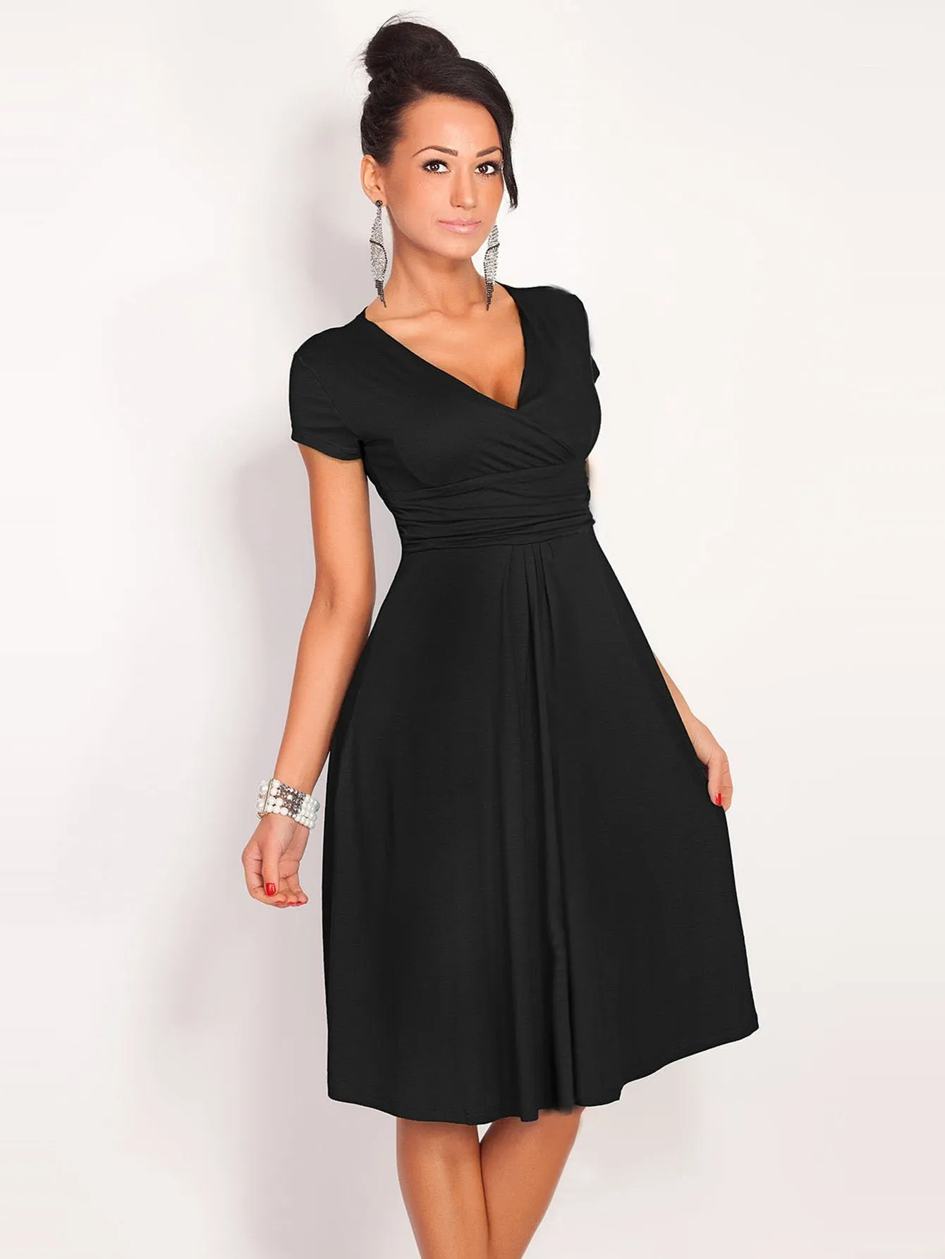 KittenAlarm - Solid V-neck Dress