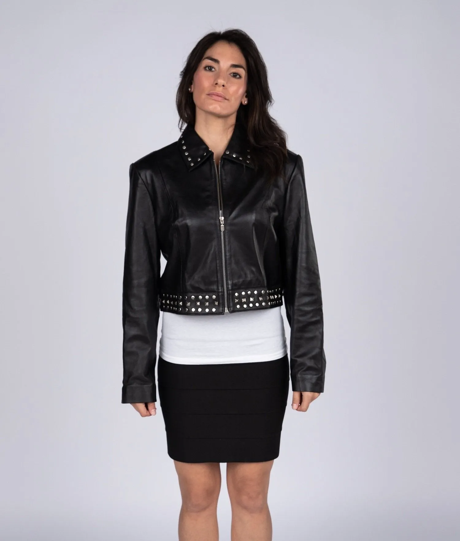 Ladies Sexy Bolero Leather Jacket with Rivets