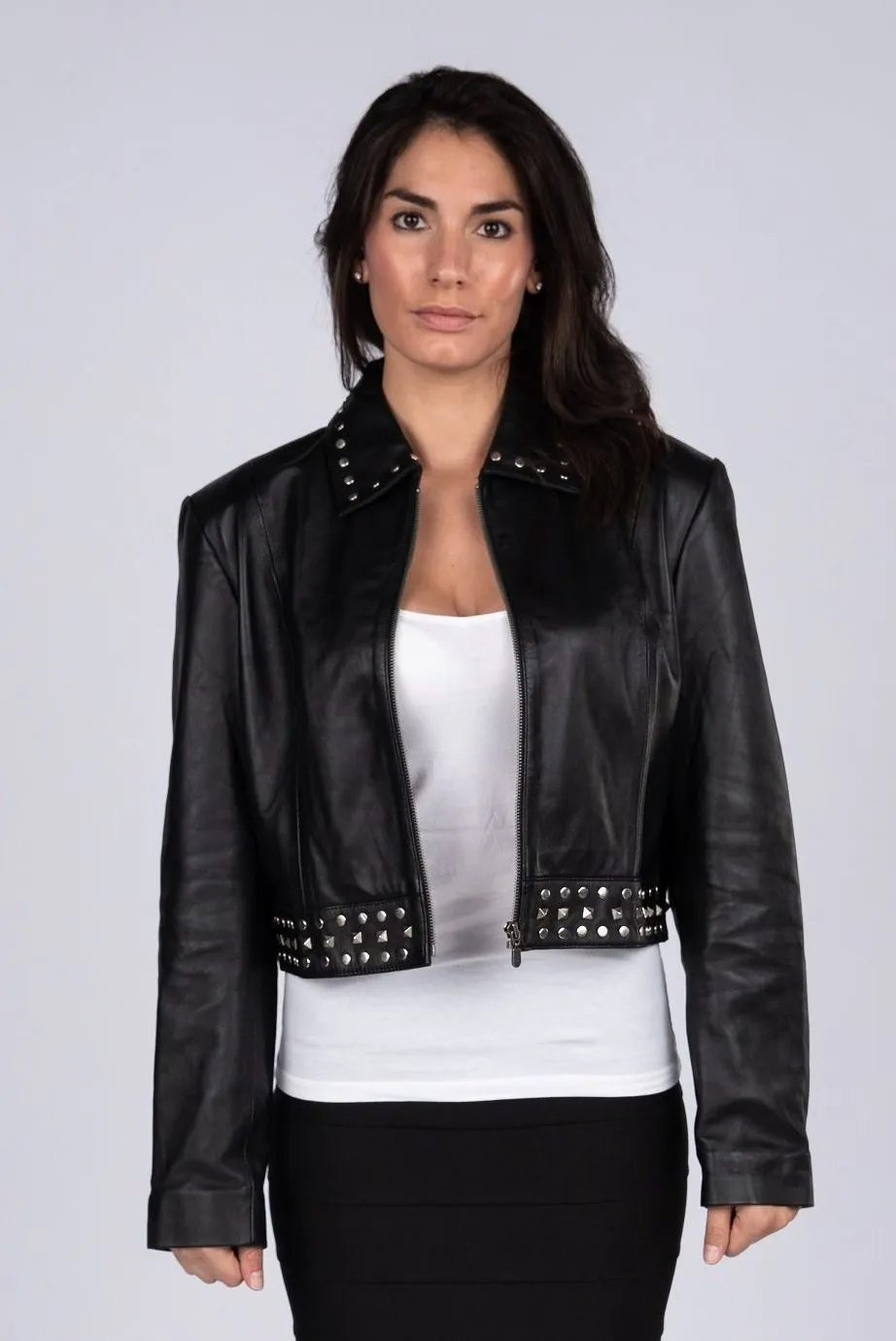 Ladies Sexy Bolero Leather Jacket with Rivets