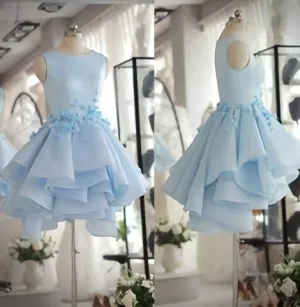 Light Blue Satin Organza Short Party Dress Cute Homecoming Dress