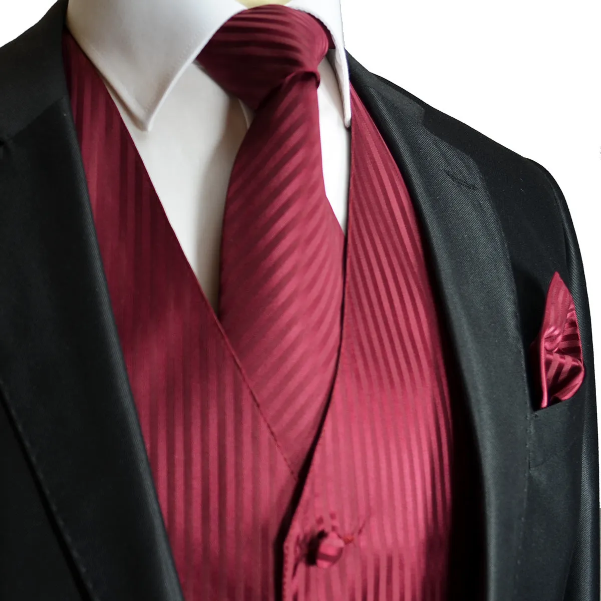 Men's Burgundy Striped Vest and Tie