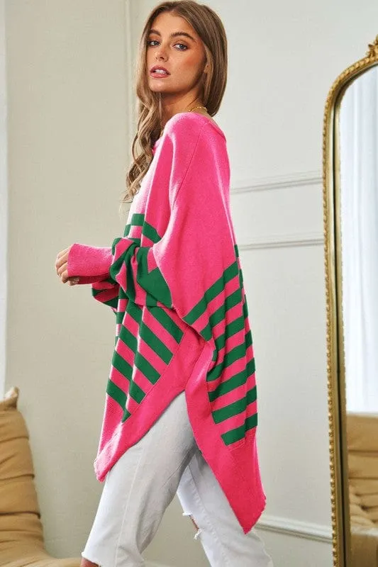 Multi Striped Elbow Patch Loose Fit Sweater Top *Online Only*