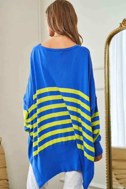 Multi Striped Elbow Patch Loose Fit Sweater Top *Online Only*