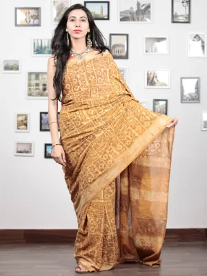 Mustard Yellow Ivory Hand Block Printed Cotton Mul Saree - S031703049