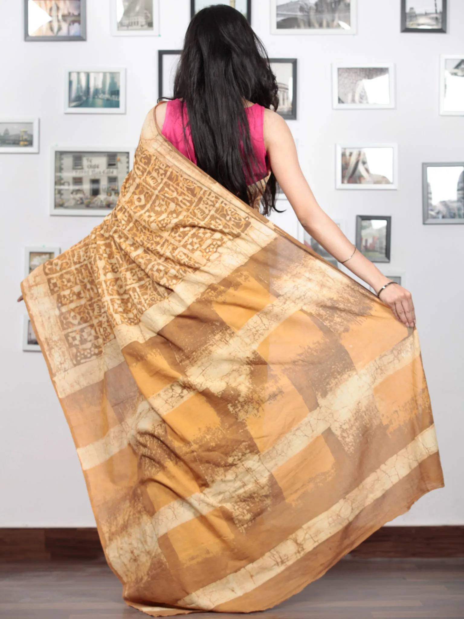 Mustard Yellow Ivory Hand Block Printed Cotton Mul Saree - S031703049