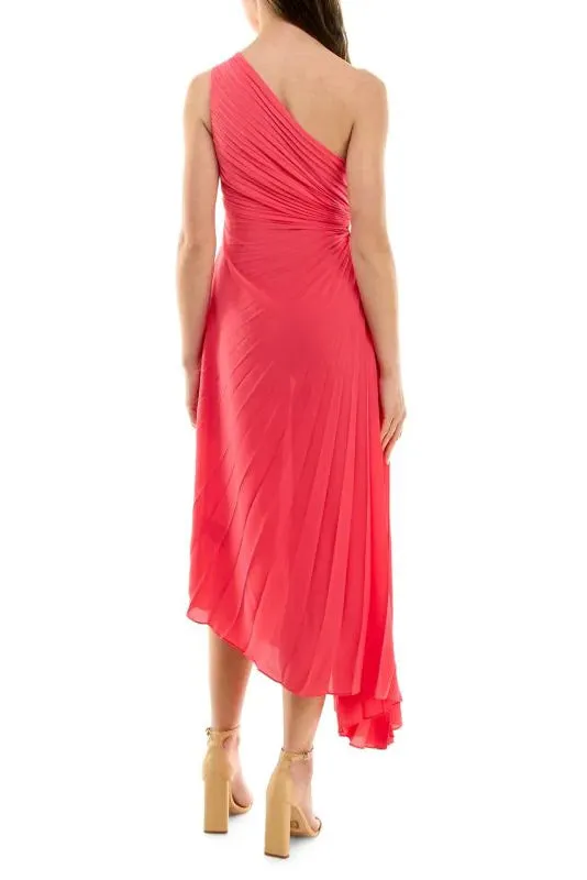 Nicole Miller Pleated Asymmetric Maxi Gown