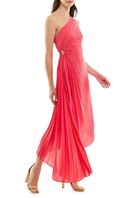 Nicole Miller Pleated Asymmetric Maxi Gown