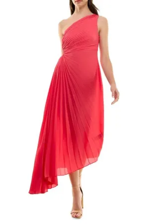 Nicole Miller Pleated Asymmetric Maxi Gown