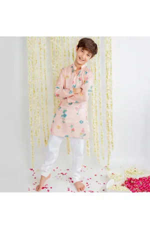 Pink Floral Printed Muslin Kurta With Pyjama Set