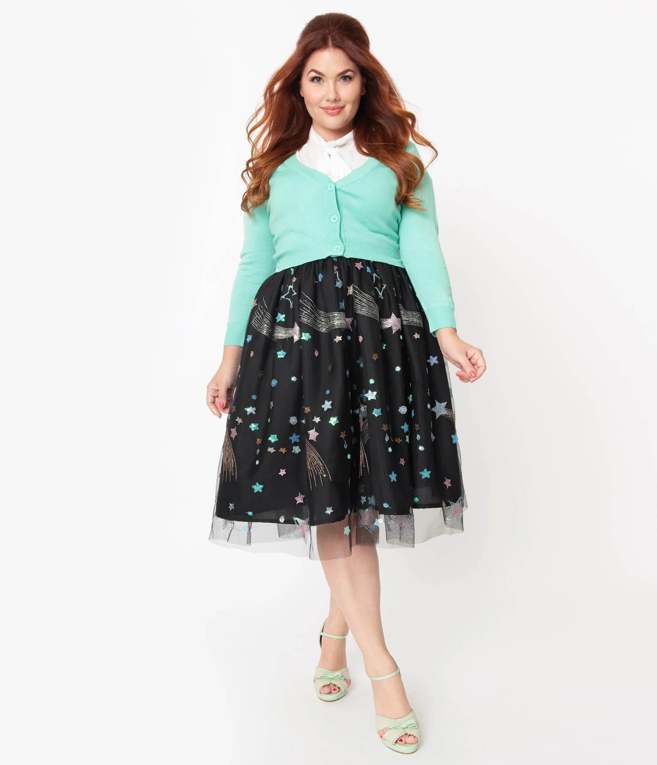 Plus Size Black & Multi Shooting Stars Tulle Swing Skirt