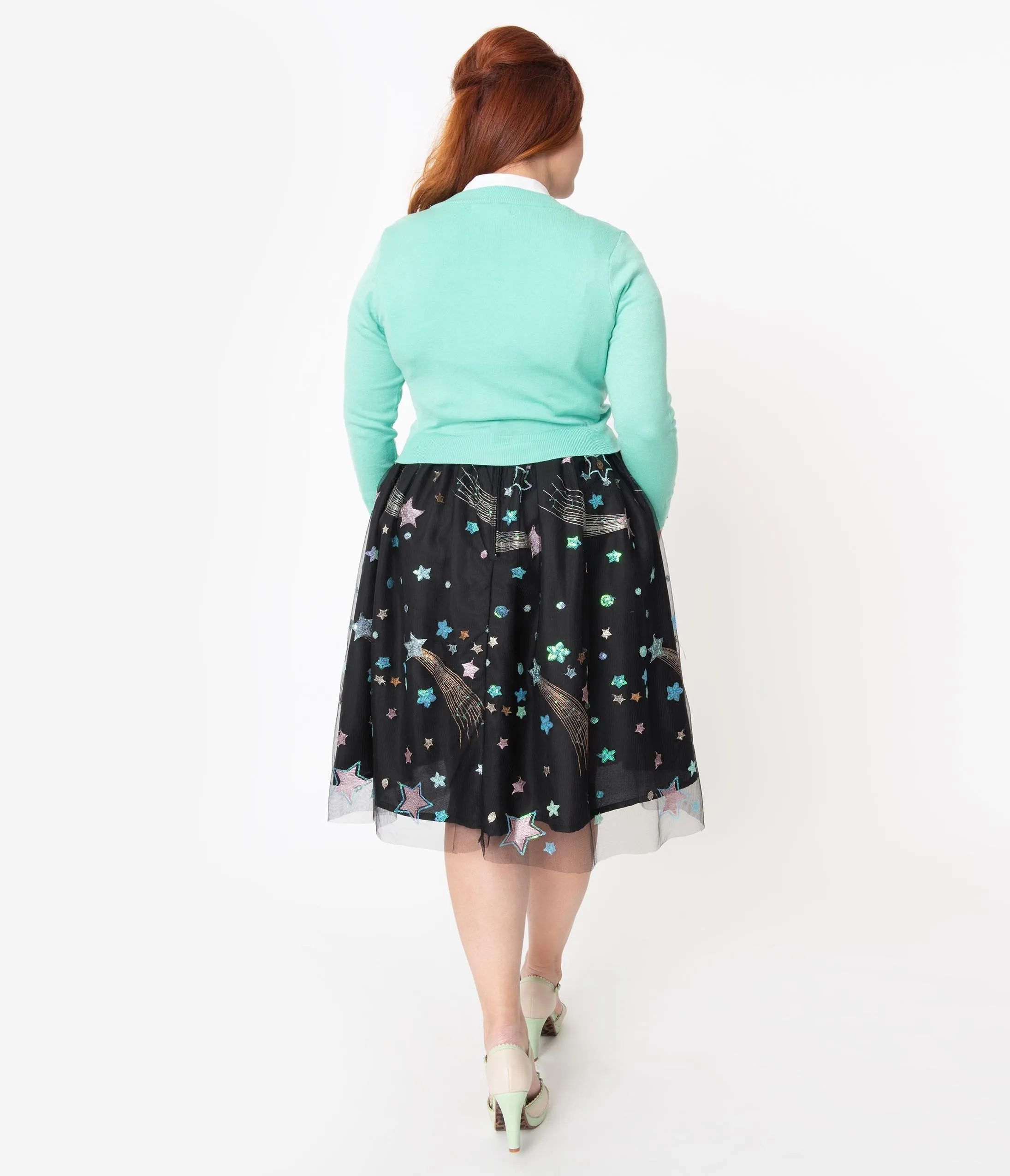 Plus Size Black & Multi Shooting Stars Tulle Swing Skirt