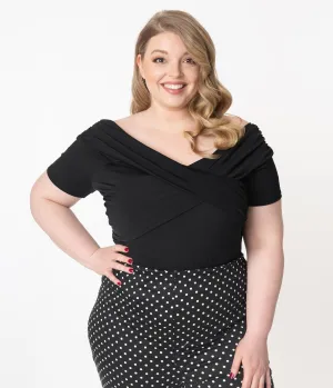 Plus Size Black Off Shoulder Short Sleeve Bodysuit