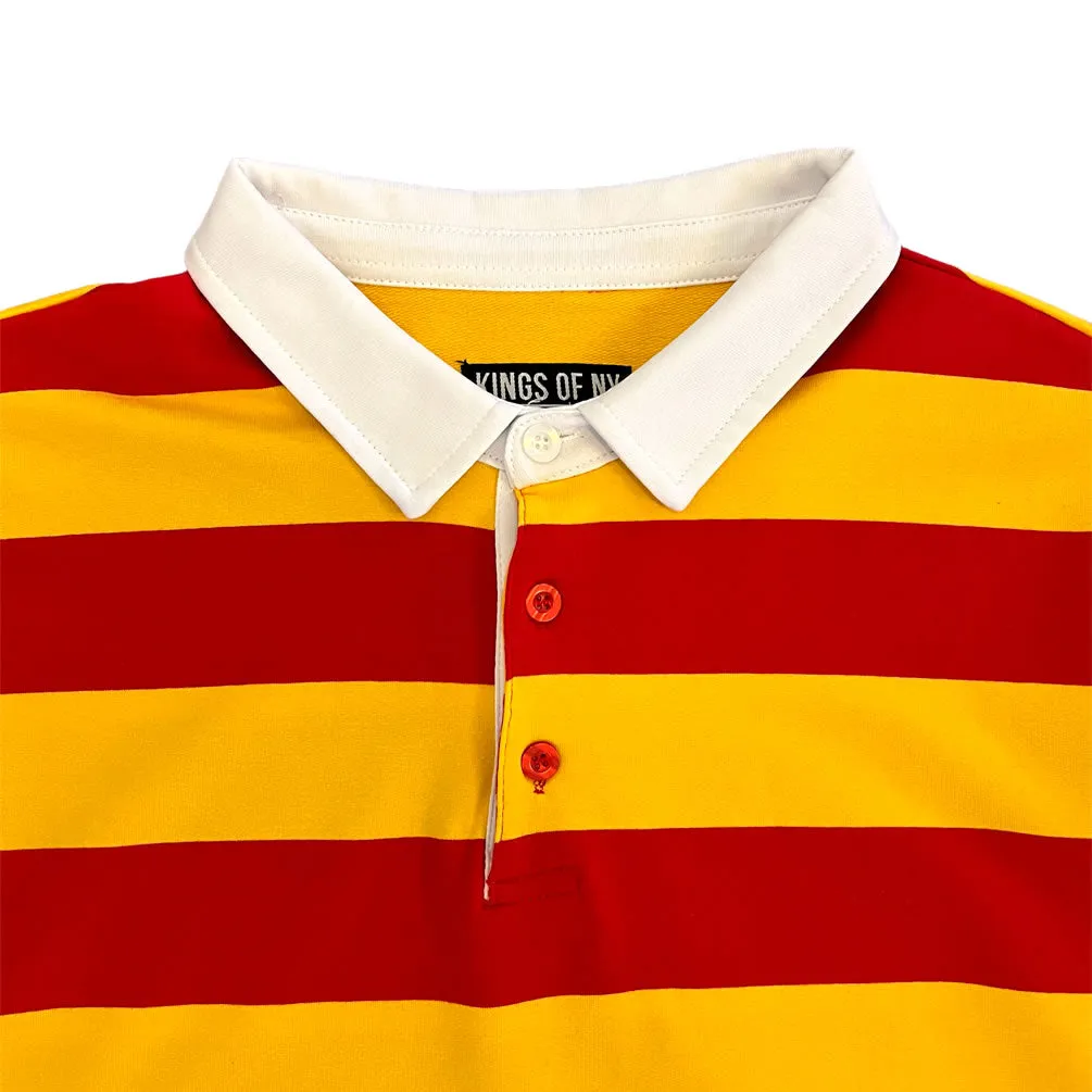 Red And Yellow Striped Mens Short Sleeve Rugby Shirt