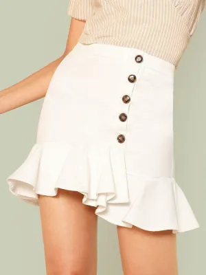 Ruffle Hem Buttoned Up Skirt