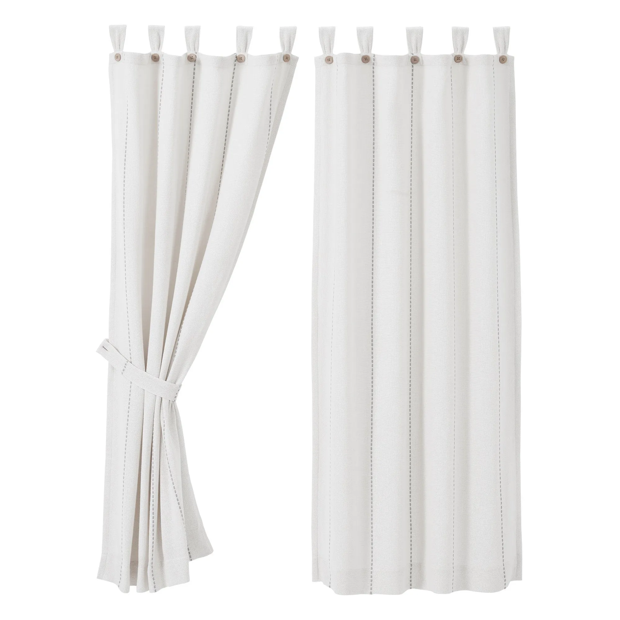 Stitched Burlap White Lined Short Panel Curtains 63"