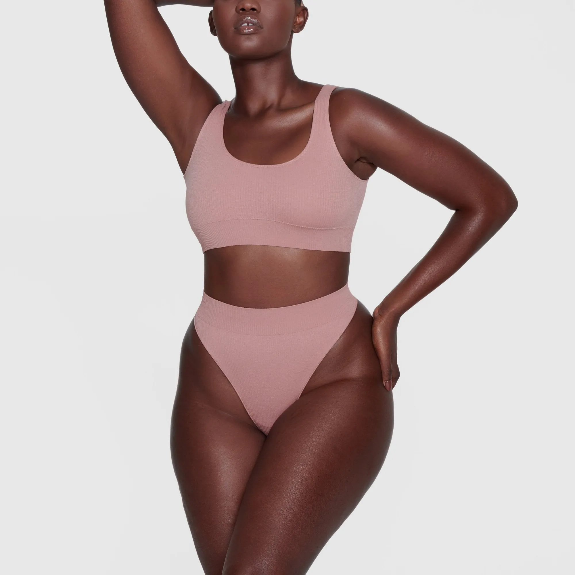 STRETCH RIB SCOOP BRALETTE | ROSE CLAY