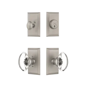 Studio Entry Set with Oval Clear Crystal Knob in Satin Nickel