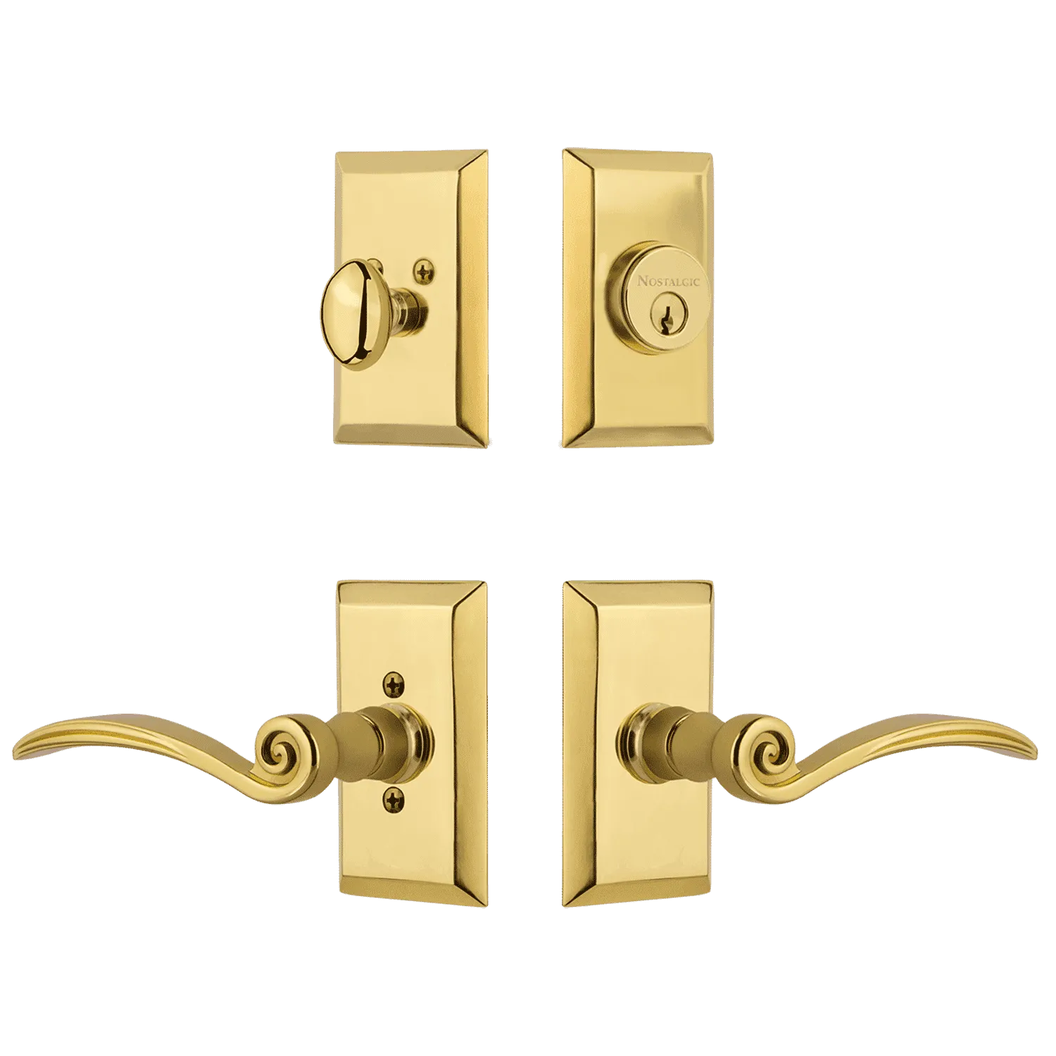 Studio Entry Set with Swan Lever in Polished Brass