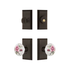 Studio Entry Set with White Rose Porcelain Knob in Oil-Rubbed Bronze