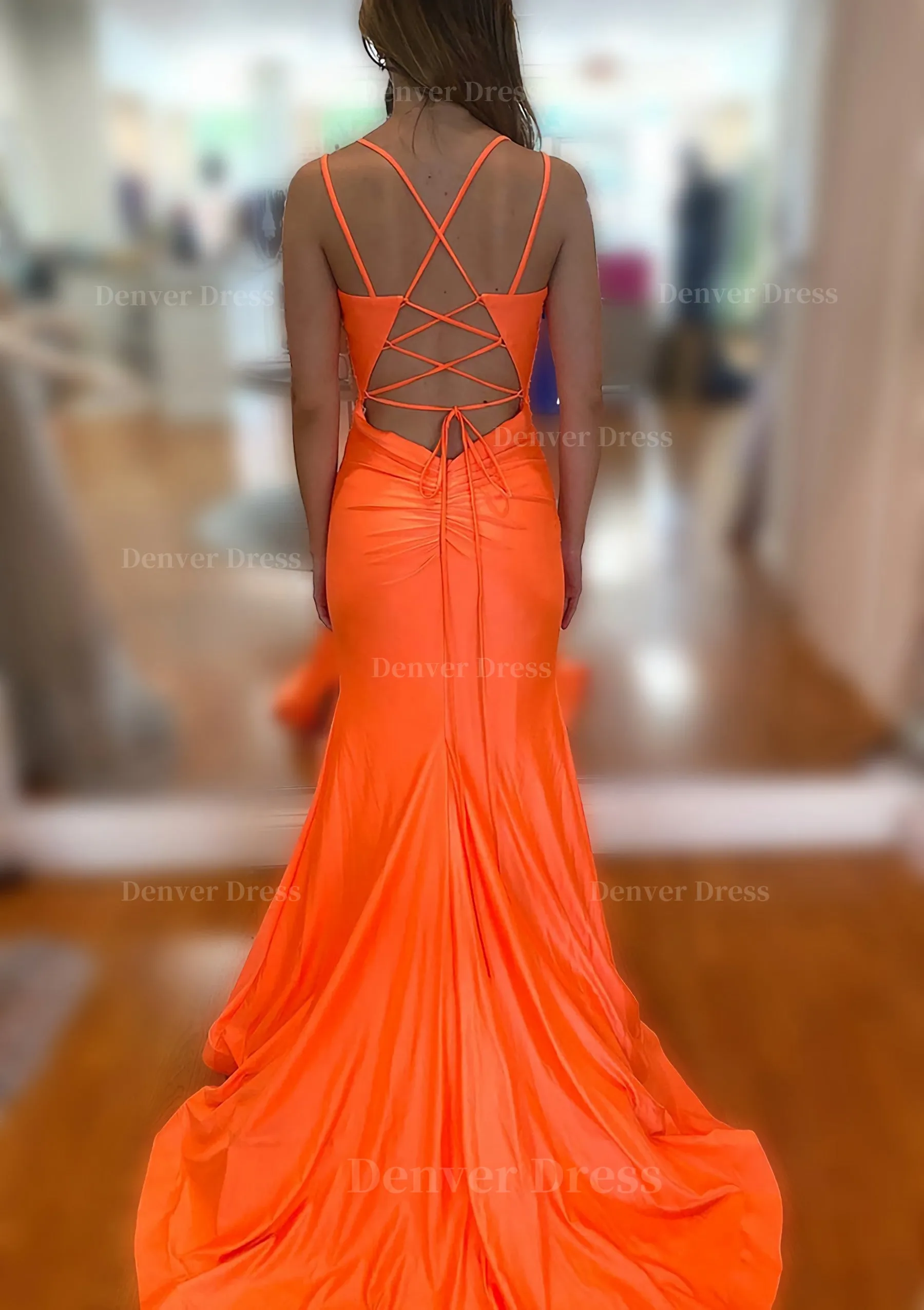 Trumpet/Mermaid V Neck Sleeveless Sweep Train Jersey Prom Dress With Split Pleated