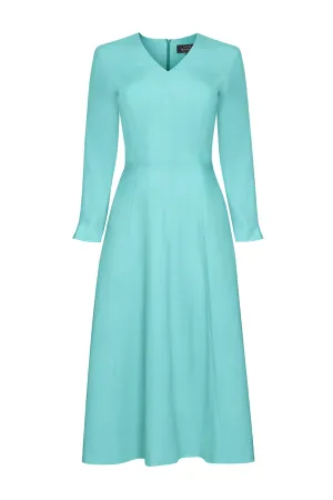 Turquoise Dress in Wool Crepe Cady - Carina