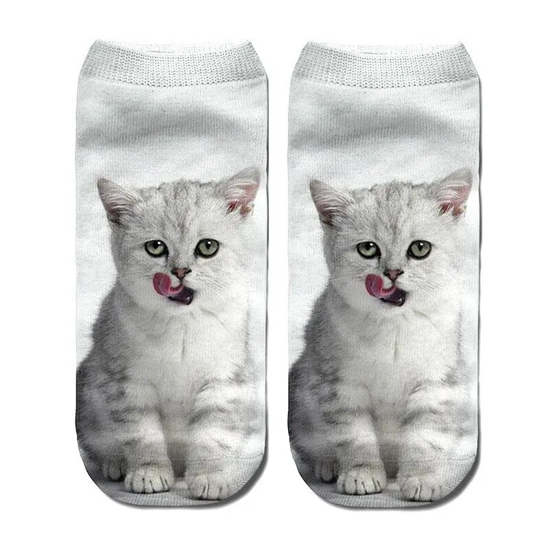 Unisex 3D Cartoon Kitten Image Design Cute Short Ankle Socks