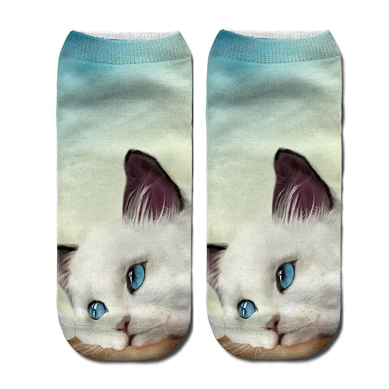 Unisex 3D Cartoon Kitten Image Design Cute Short Ankle Socks